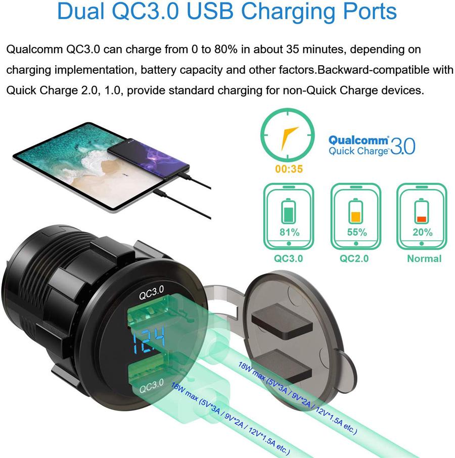 2USB Разъем для зарядки мотоцикла Цифровой светодиодный вольтметр+Реле для Kawasaki Versys650