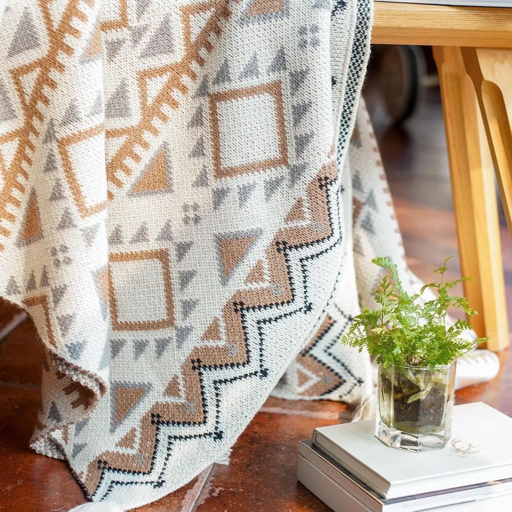 Вязаный плед для дивана Гобелен с кисточками Покрывало в стиле «Богемия» для кровати Покрывало Декоративные одеяла