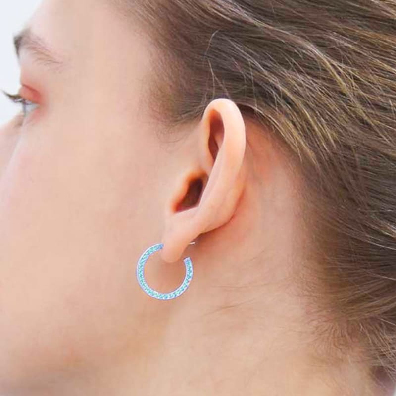 Dfarbe 925 Silver Turquoise Double-sided Crystal Hoop Earrings