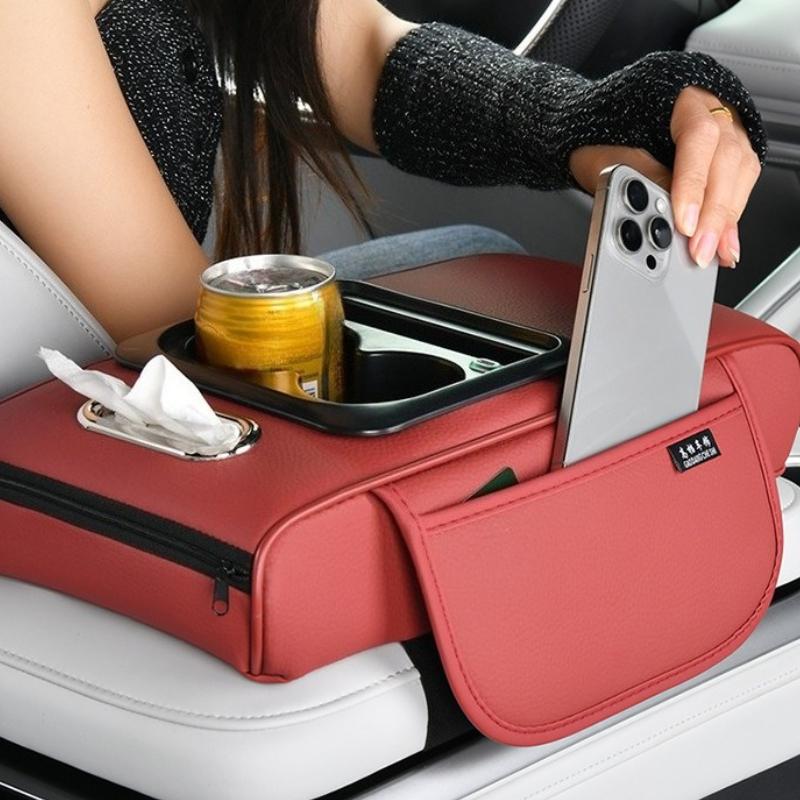 Car Tissue Box Center Armrest Box Storage With Water Cup Holder Usb Portcar Armrest Box Booster Pad With Usb Port Multi-Function