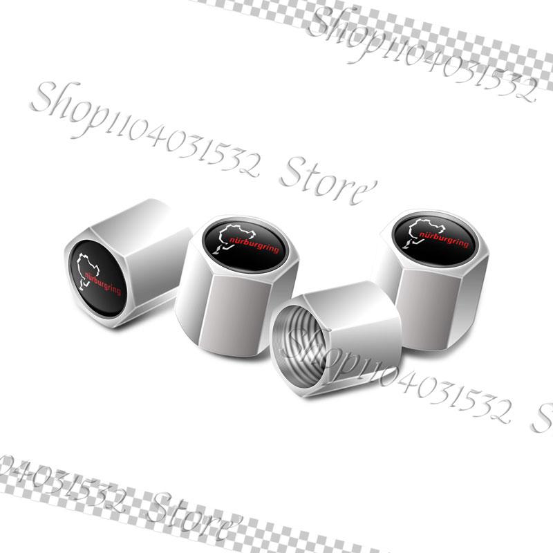 AAWI1 4Pcs Universal Metal Alloy Nurburgring Motor Sport Racing Road Logo Emblem Car Wheel Tire Valve Tyre Air Case Accessories