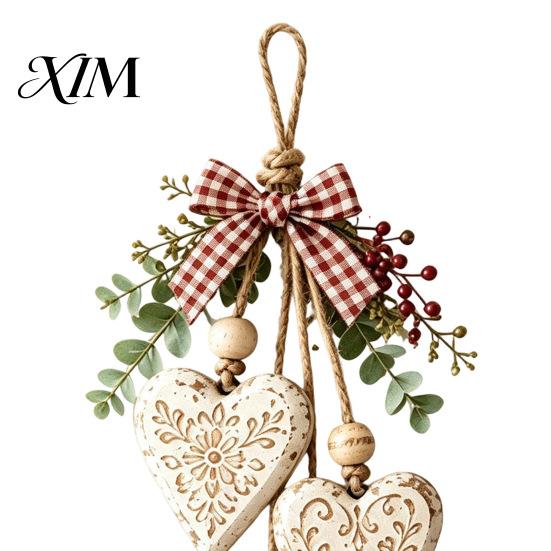 Wooden Hanging Ornaments for Home Heart-Shaped Decorative with LED Light, Rustic Farmhouse Heart Wall Pendant Indoor Decorations Bedroom Vintage Beads