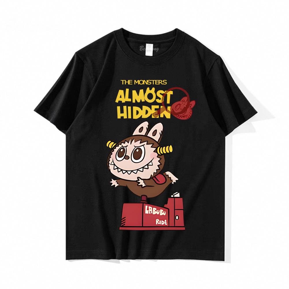 Футболка LABUBU Kawaii 100% хлопок Модные футболки Мультяшные графические футболки Одежда Летняя повседневная футболка Короткий рукав Круглый вырез Топы