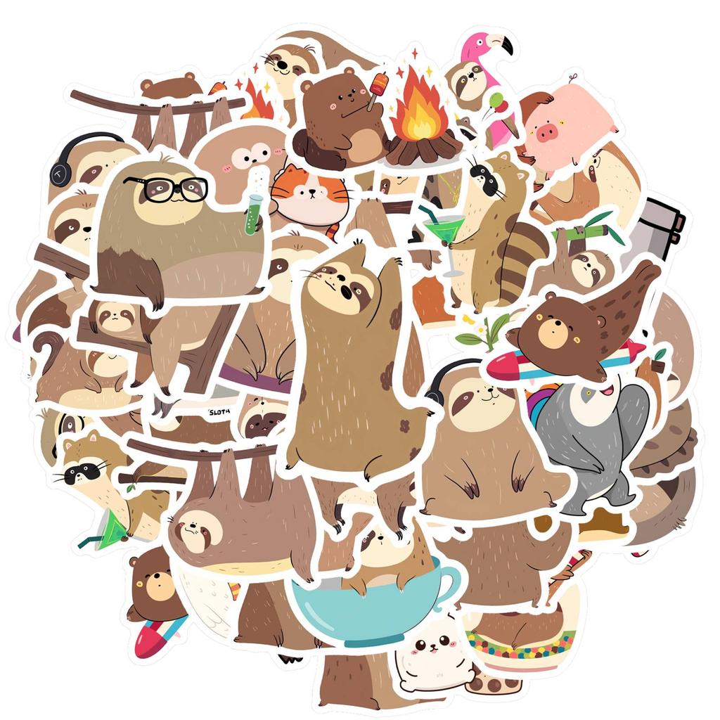 35pcs-50pcs Playful Sloth Stickers Colorful Animal Animal Stickers Stationery Stickers For DIY Phone Laptop Scrapbook Bike DIY