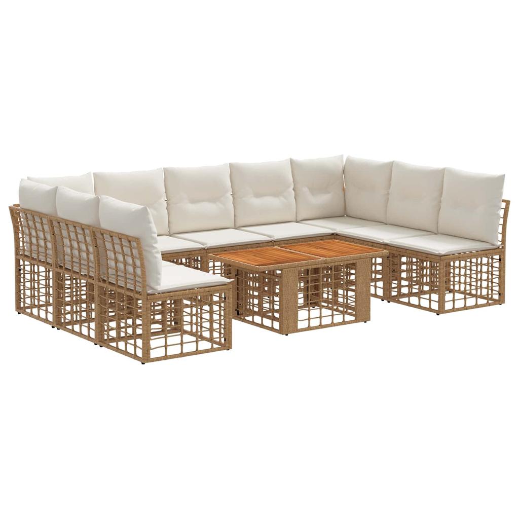 Garden Sofa Set 10 Pieces Natural and Cream White Poly Rattan