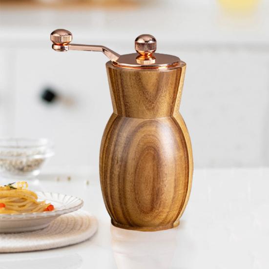 Ручная мельница для перца, современная ручная мельница с корпусом из акации, металлической ручкой, керамическими лезвиями, ретро-мельница для соли для кухни