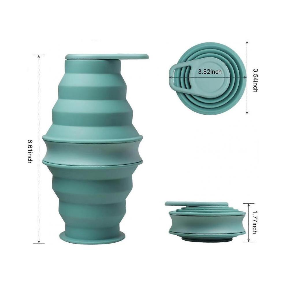 (Verde)Silicone Collapsible Water Bottle, 500ML BPA Free Foldable Water Bottle, Leakproof Folding Water Bottle, Camping Cup