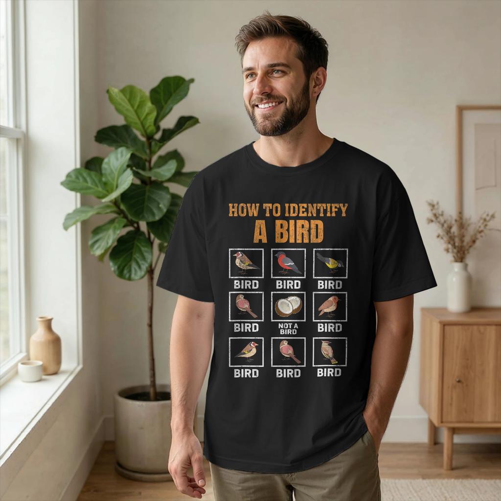 How to Identify Birds Funny BirdWatching T-Shirt for Men Funny Pure Cotton Tees Round Neck Sho