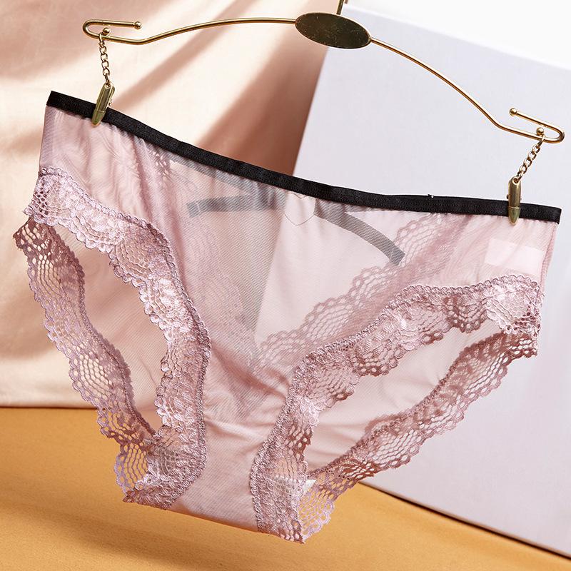 Летние женские трусики с полым кружевом, треугольные, с принтом, из ледяного шелка, с низкой посадкой, с бантиком