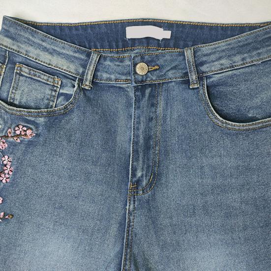 Yousheng Women's Flared Jeans Floral Embroidered High Waisted Bell Bottom Jeans Micro Elastic Slim Denim Pants with Pockets