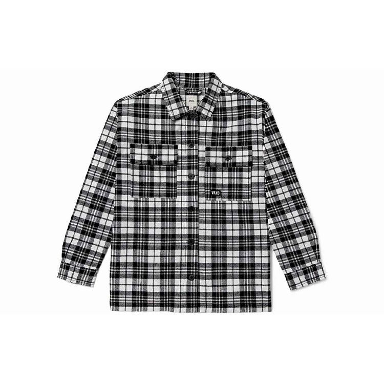 Vans Colorblock Plaid Collared Button-Down Jacket Women Jackets Black VN0A7TNTEM3
