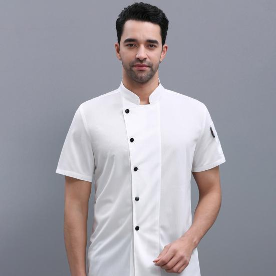 Unisex Chef Shirt Kitchen Single-breasted Short Sleeve Stand Collar Stain-resistant Loose Kitchen Bakery Restaurant Canteen Waiter Top Cook Uniform