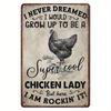Funny Chicken Lady Retro Metal Tin Signs, Vintage Tin Sign Funny Wall Art Interior Decoration Metal Poster For Farm Barn Home