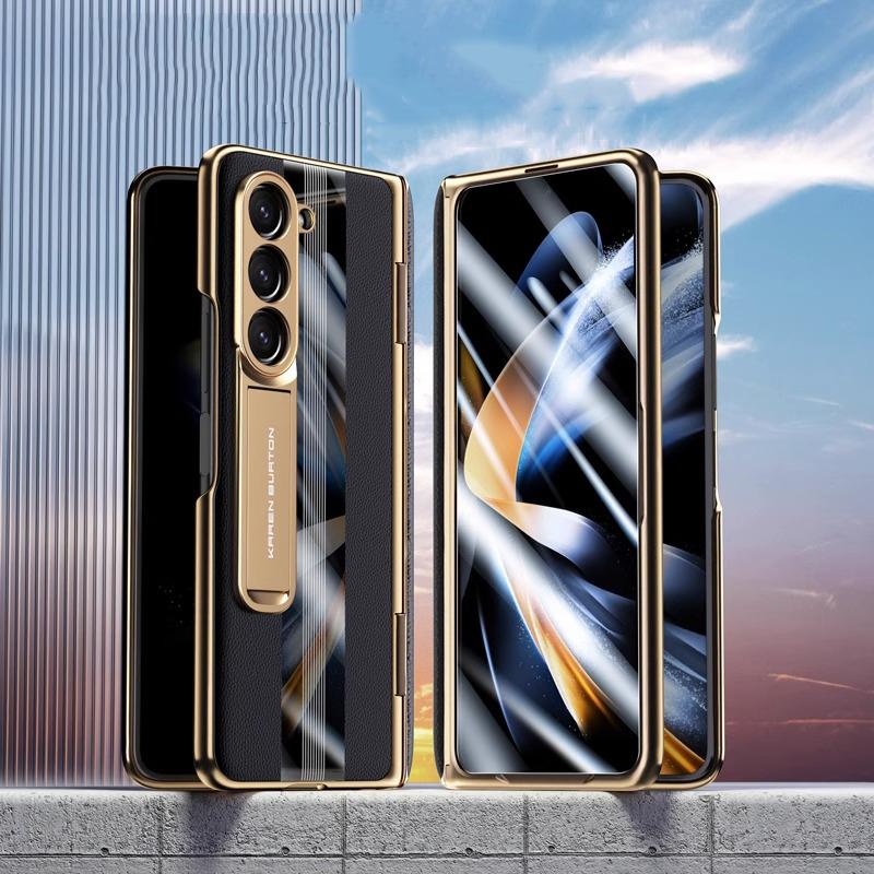 Для Samsung Galaxy Z Fold 6 5 Чехол Шарнир Магнитное Покрытие Натуральная Кожа Чехлы Складной 4 3 360 Полная Защитная Пленка Подставка Чехол