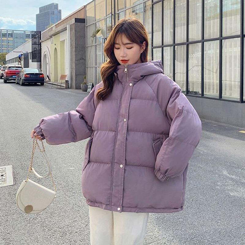 Женское зимнее хлопковое пальто с капюшоном, короткая парка, теплое пальто, ветрозащитный утолщенный уличный пуховик, однотонный цвет