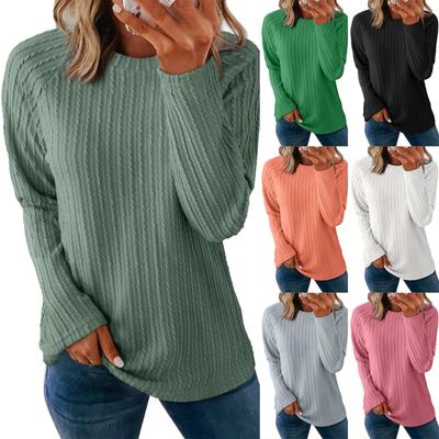 Женская модная однотонная футболка-пуловер с круглым вырезом и длинными рукавами
