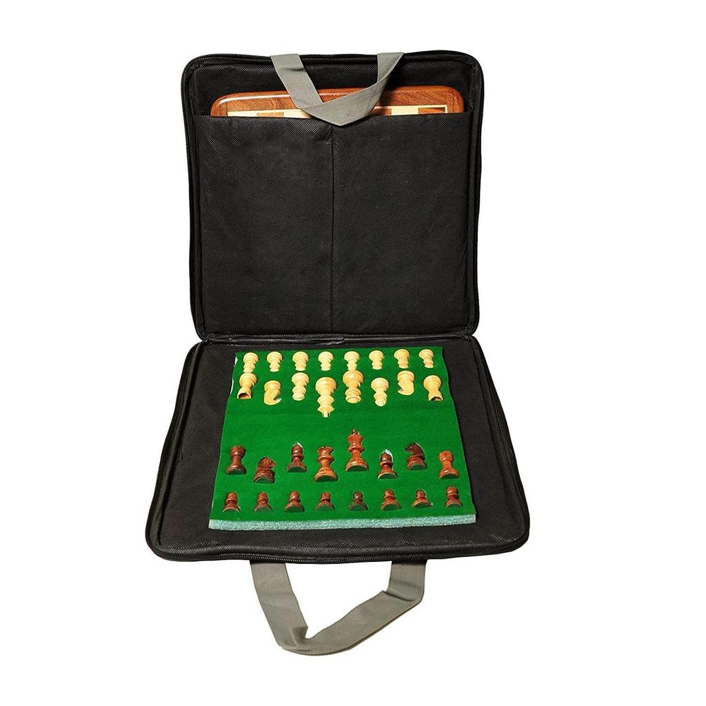 Non-Magnetic Flat Wooden Chess Board Set with 32 Chessmen for Kids and Adults Storage Bag Available 14 X 14 Inches