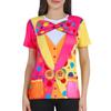 Women Clown Costume Circus Shirt Adult Lady Halloween Carnival Outfit Oversize Bow Graphic O Neck 3D Print Colorful Short Sleeve Tops