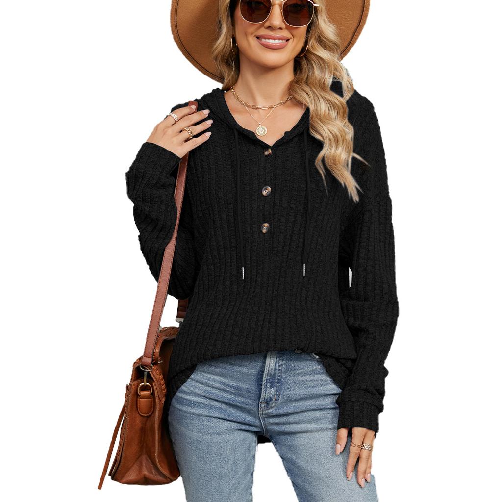 HNXC Women's Fashion Casual Solid Color Print Long Sleeve Hooded Hoodies & Sweatshirts