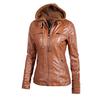 MakeWishes Plus Size S-7XL Women Leather PU Hooded Zipper Motorcycle Biker Jacket Coats Autumn Winter Warm Coat