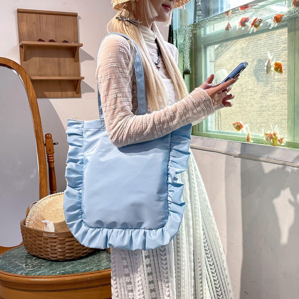 French Style Ruffles Pleated Bag Solid Color Women's Handbag Ins Ruffles Shoulder Bag Girls