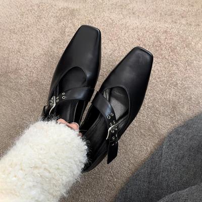 Версия из овчины~ Персонализированные черные ретро маленькие кожаные туфли женские с внутренней платформой, туфли Мэри Джейн с квадратным носком и ремешком на одной пряжке, легкие м
