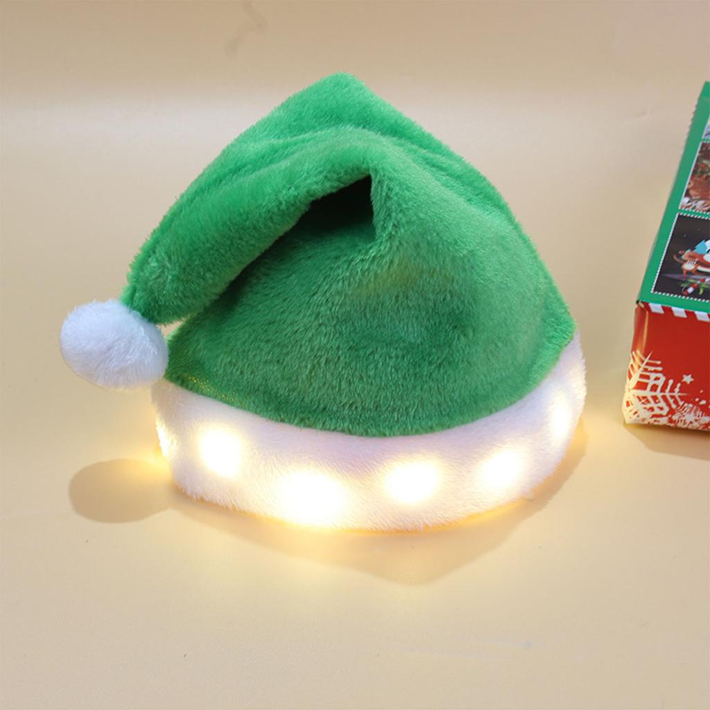 Plush Santa Hat for Christmas Party Gathering Seasonal Holiday Props Santa Cap Festival Decoration Lightup Santa Hat