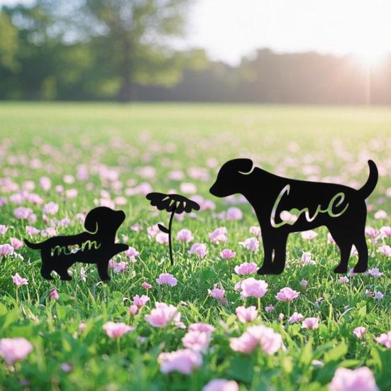 Металлические колышки для сада собак, украшения в виде силуэта матери и ребенка, устойчивые к погодным условиям, колышки для садовых игрушек для украшения газона на открытом воздухе