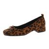 New Design Fashionable Square Heels Bowknot Comfortable Versatile Wear-resistant Leopard Print Shoes Low Heels Pumps Zapatos