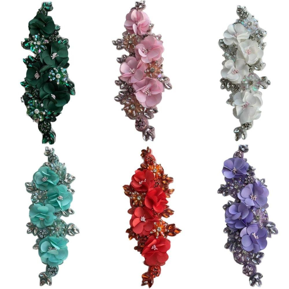 Аппликация из кружева с бусинами и стразами, объемная кристальная аппликация, пришитая вручную, приклеиваемая утюгом, сверкающая, из стеклянных бусин и кристаллов.