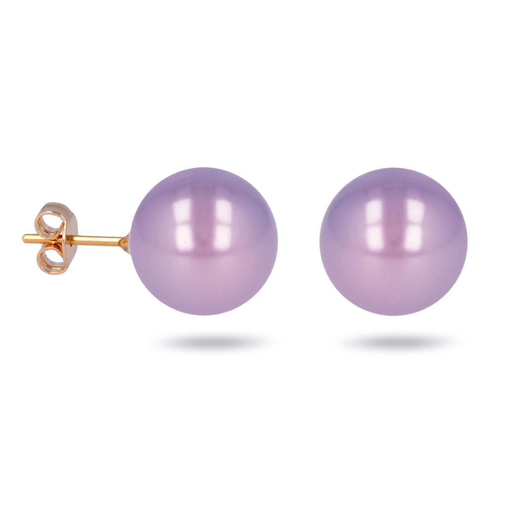 Les Trésors De Lily [R1907] - Gold Plated 'Perla' Golden Purple Earrings - 12 Mm