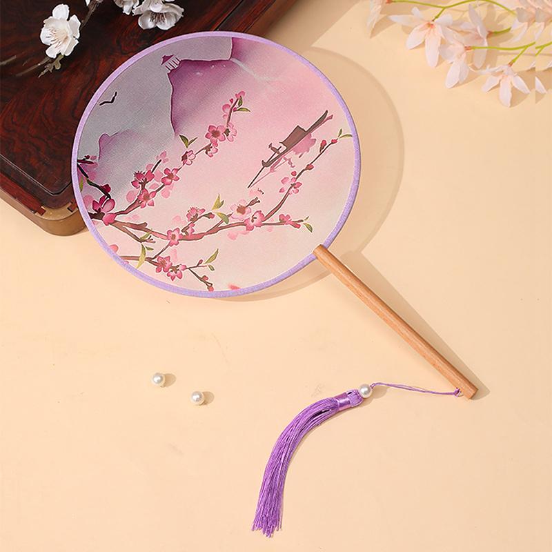 Винтажный круглый печатный веер китайский танцевальный летний классический костюм чонсам женский ханьфу кисточка веер