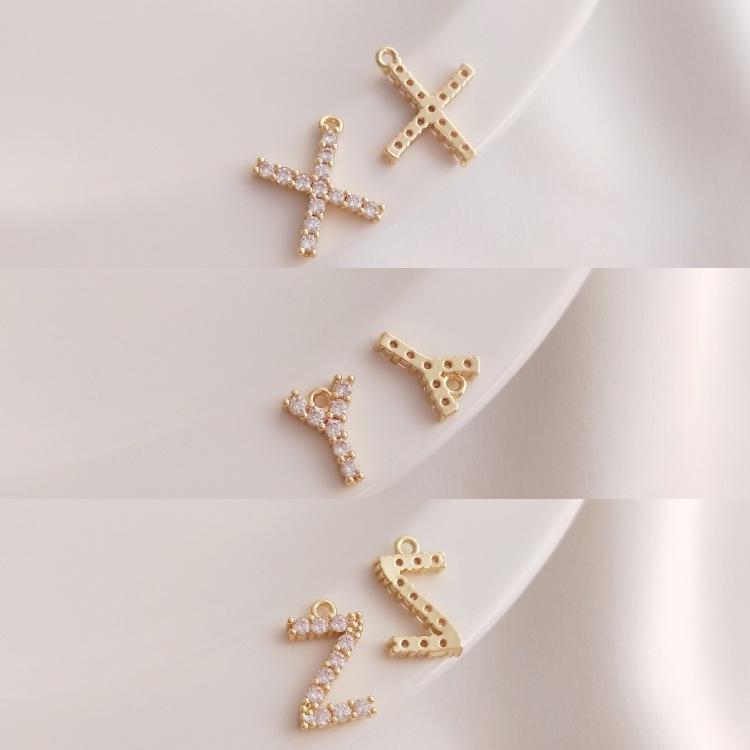 14K Gold Plated Zircon Alphabet Pendant for DIY Jewelry Accessories