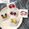 Cute Fruit Strawberry Stud Earrings For Women Sweet Summer Korean Banana Peach Grape Pineapple Resin Ear Jewelry Party Gifts
