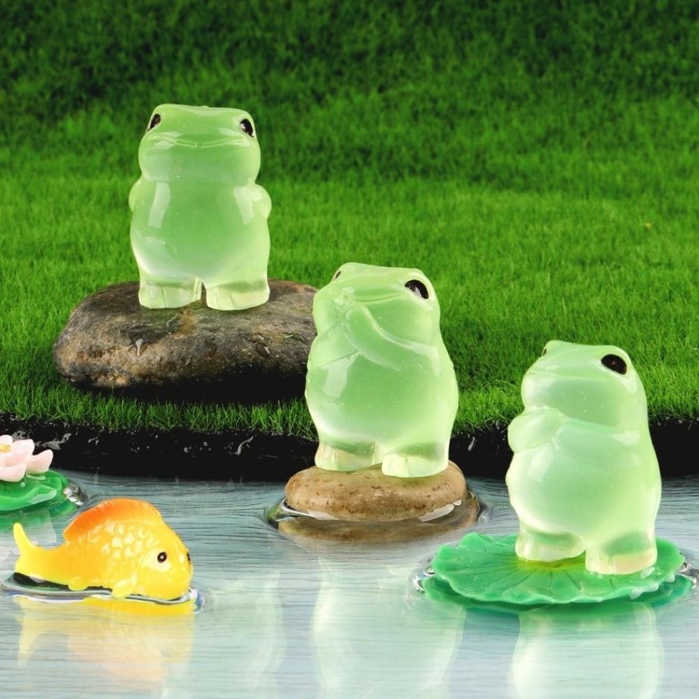 6PCS Glow At Dark Luminous Frog Figurines Cute Resin Frogs Ornament  Fairy Garden Decor