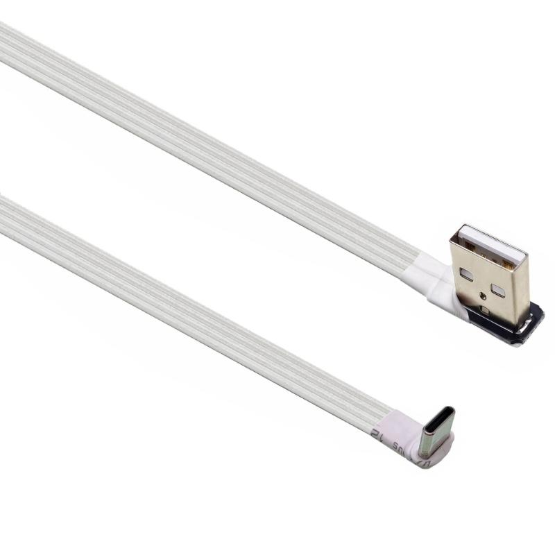 Плоский USB A на Type C кабель с угловым разъемом 90 градусов, USB 2.0 удлинитель для телефонов, планшетов, камер и других устройств