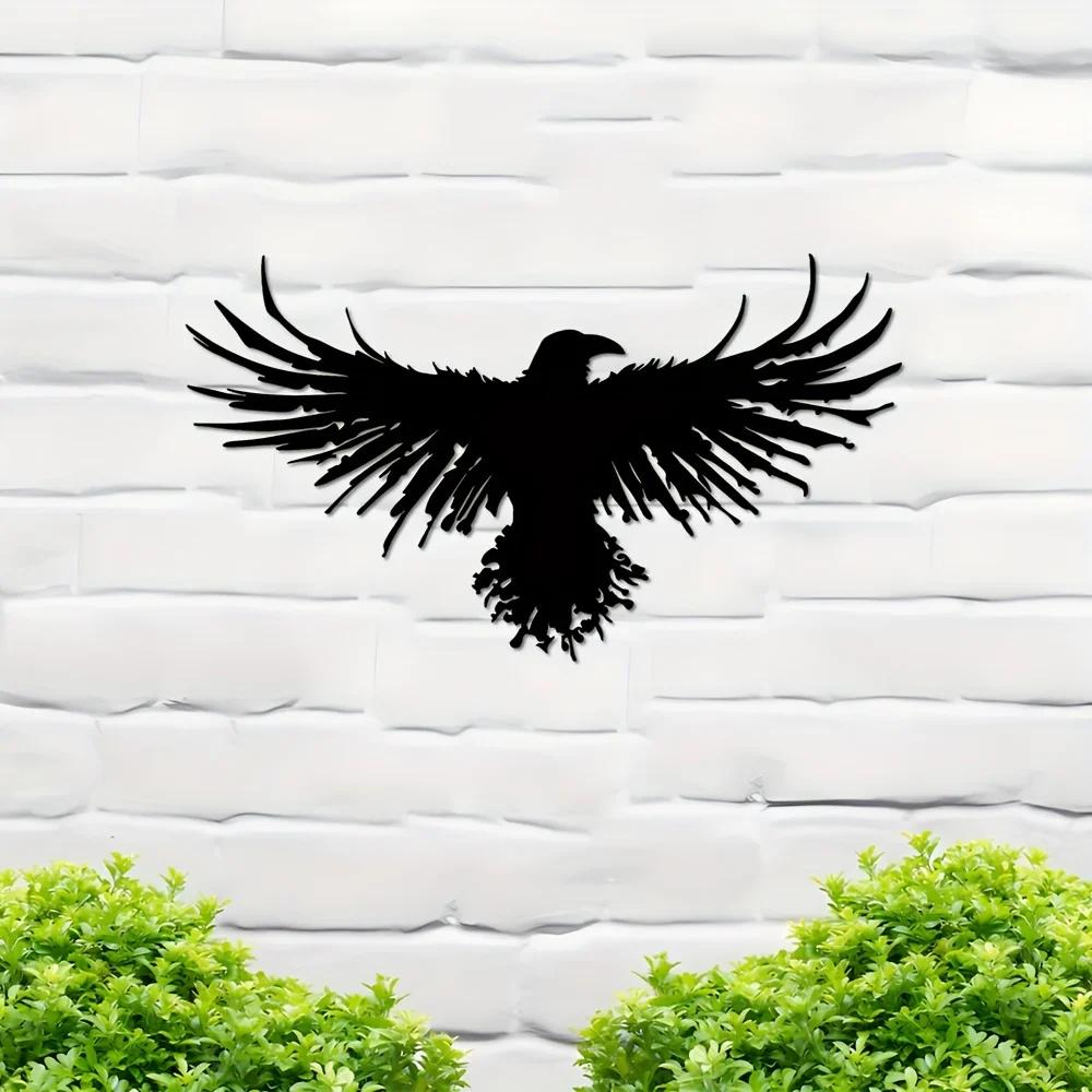1 Piece Black Metal Crow Wall Art Decor, Iron Silhouette Bird Wall Hanging, Elegant Home Decor Sculpture for Living Room