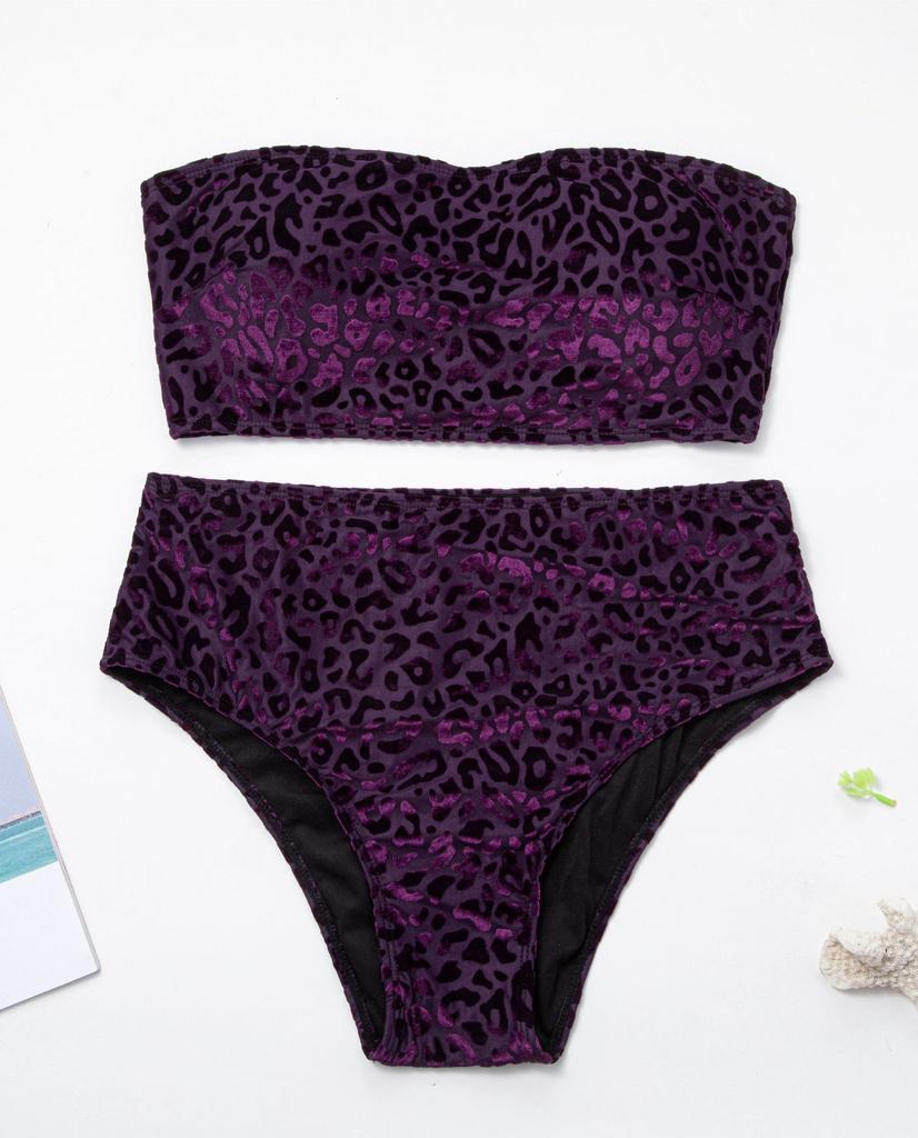 Женский купальник больших размеров, бархатный сплошной цвет с леопардовым принтом, топ-труба с высокой талией, сексуальное бикини, бразильская пляжная одежда, купальные костюмы