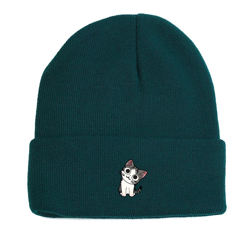 Шапка для девочек с принтом мультяшного кота, теплые зимние шапки для женщин, легкие однотонные ветрозащитные головные уборы, эластичные шапочки Skullies