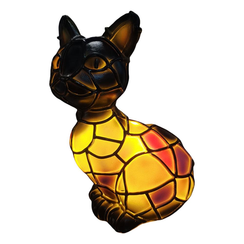 Кошачья лампа Анималистическое искусство Смола Настольная лампа Красочная Винтажная Витражная Французский бульдог Корги Мейн-кун Светодиодный ночник Подарки