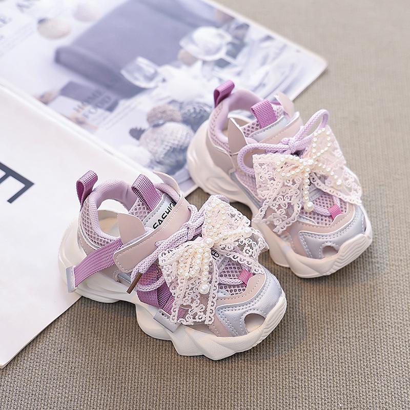 Children's Shoes Hollow Out Chunky Sneaker for Kids Girls High quality Princess Summer Dad Sneakers with Nice Mesh Bowtie I04152