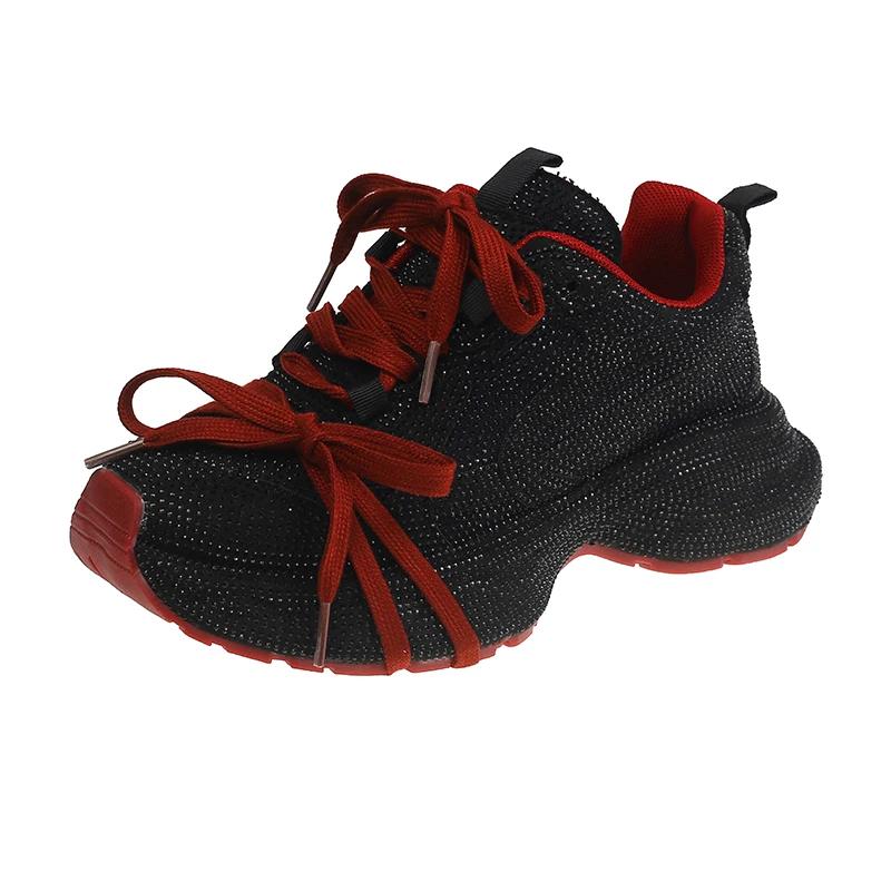 Мода 2024 года, женская вулканизированная обувь, украшенная звездными стразами, уличные туфли на толстой подошве для пап, увеличивающие повседневную спортивную обувь для женщин