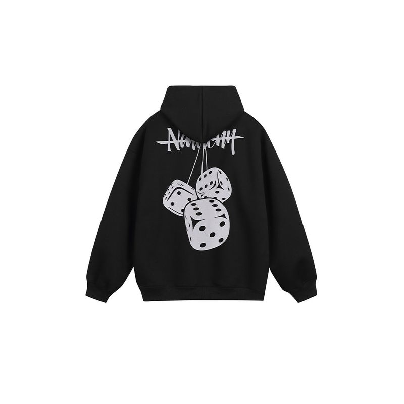 Men's European and American Style Heavyweight Trendy Hip-Hop Street Dice Print Hooded Sweatshirt, Unisex Loose Casual Couple Jacket
