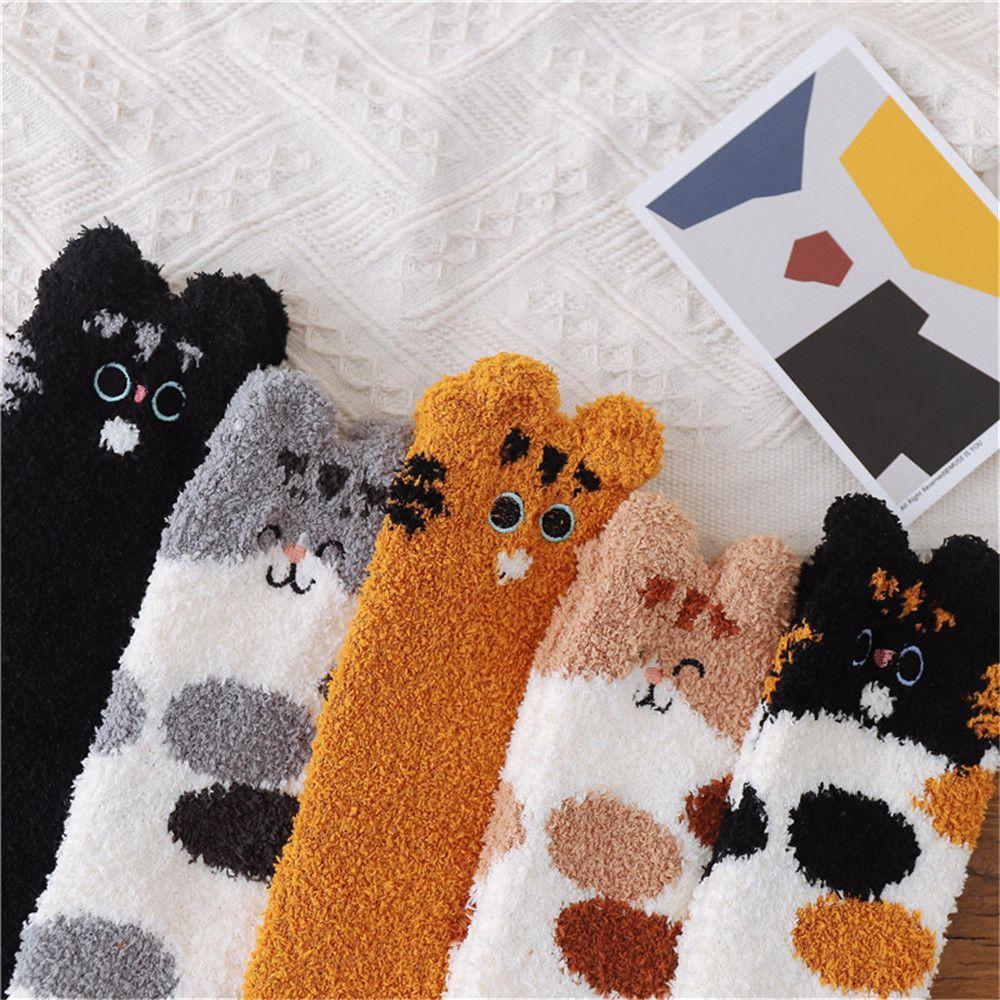 gift Fluffy Thickening Plush Sleep Bed Sock Floor Socks Cashmere Sox Coral velvet socks Paw pattern