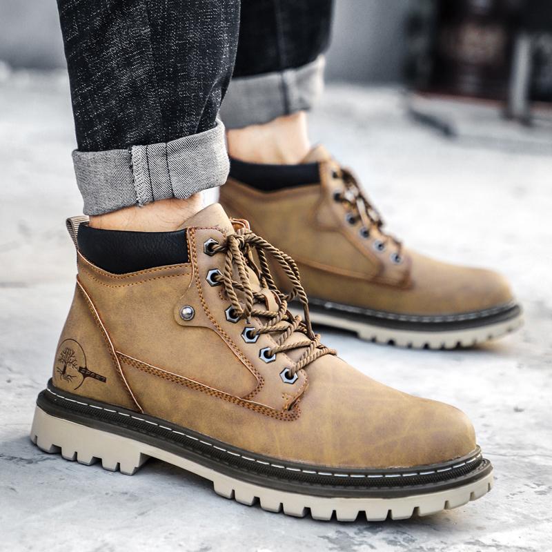 Men's Retro Casual Leather Men's Boots Vintage Lace Up Ankle Boot Cowboy Boots Combat Boots Outdoors Tooling Anti-slip Wearable