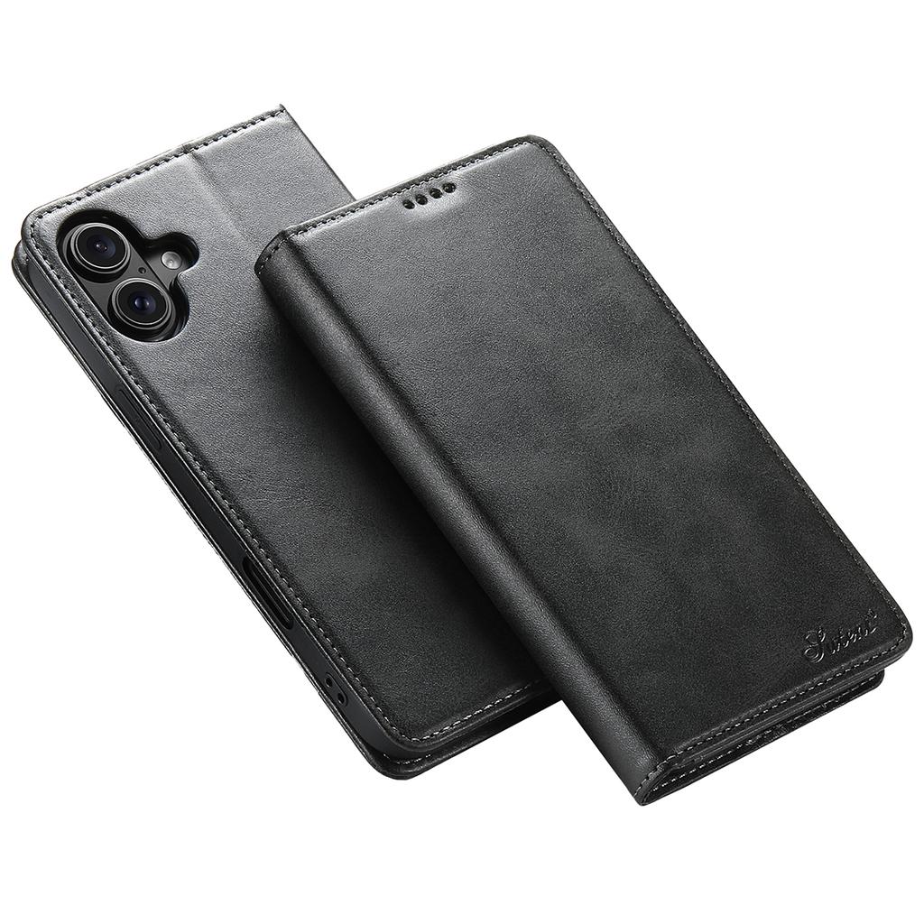 SUTENI For iPhone 16 Case PU Leather Wallet Stand Magnetic Closing Phone Cover - Brown