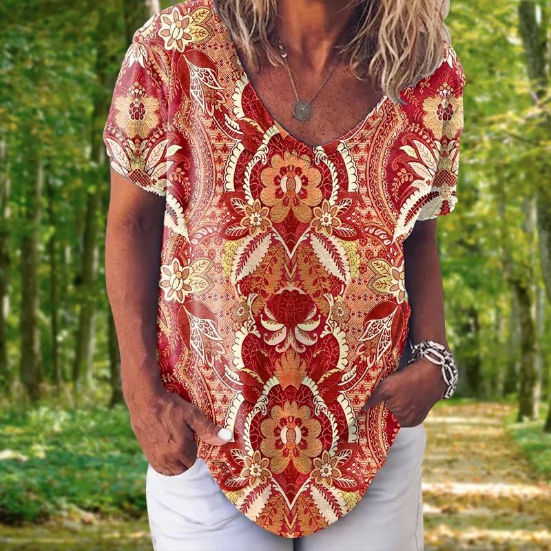 Модная женская футболка с 3d цветочным принтом, топы, футболки с v-образным вырезом и короткими рукавами, женская одежда, летняя футболка большого размера, женская одежда