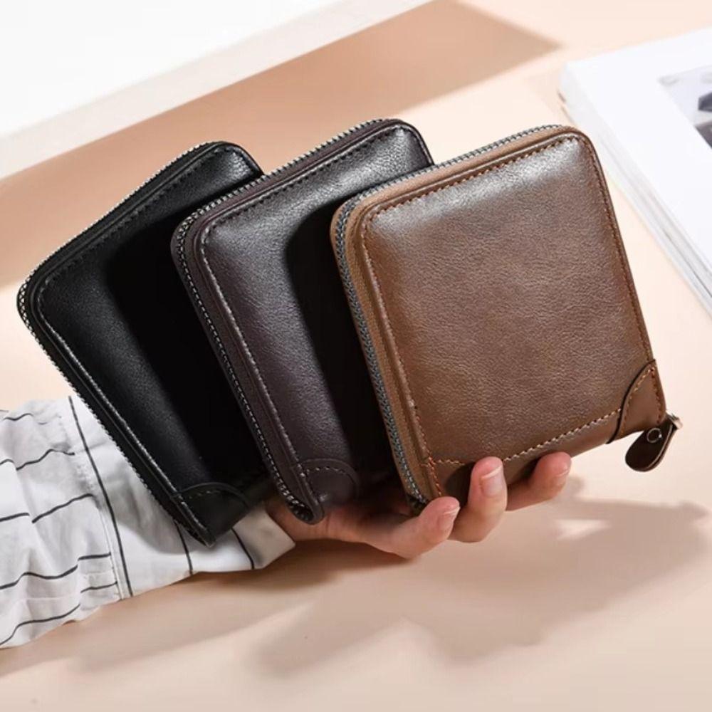 Black Men's Business Wallets Solid Color Short Billfold Purse Fashion Men's Fold Wallets Gift