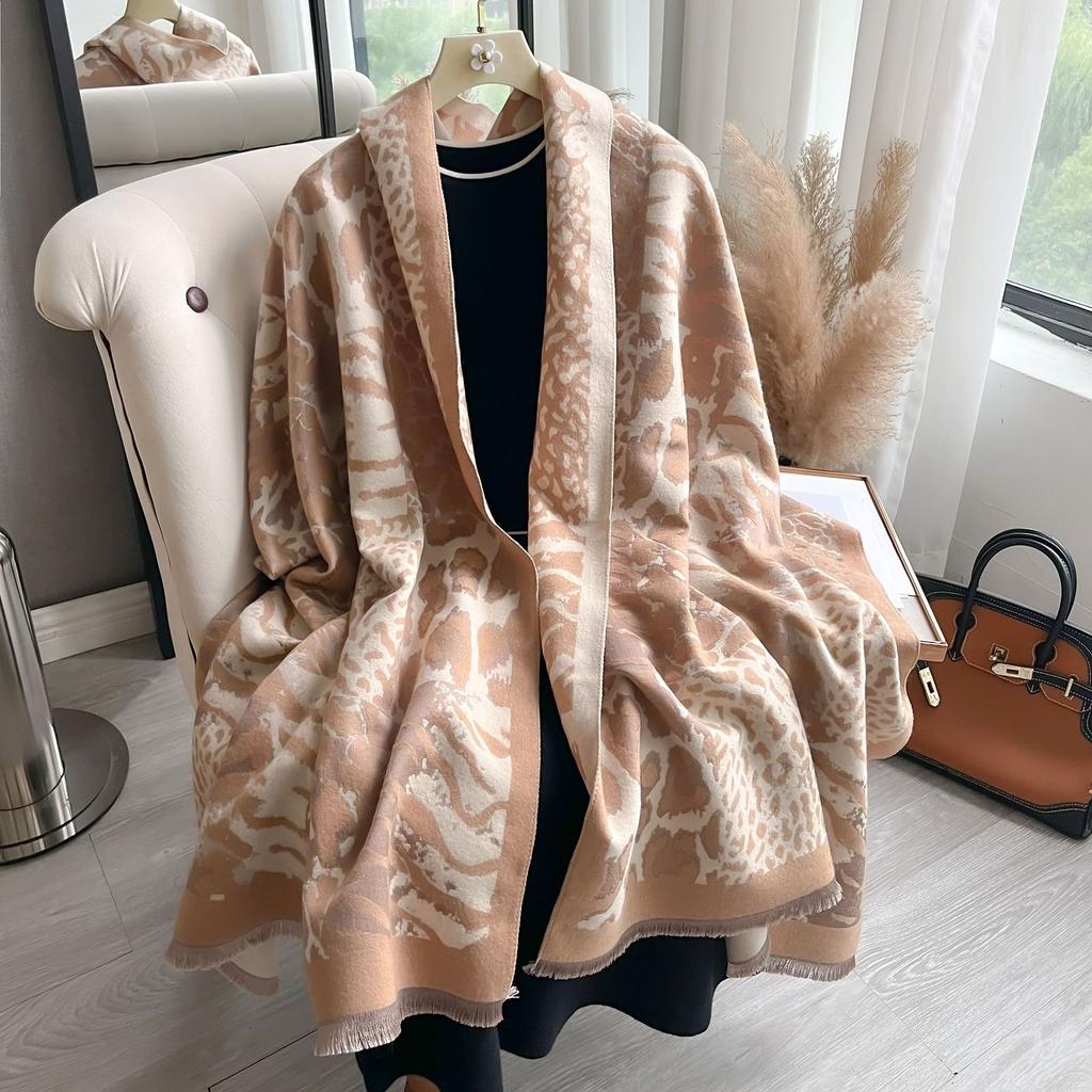 Air-Conditioned Room Shawl Scarf Female Leopard Print Scarf Imitation Cashmere Warm Long Scarf Cape