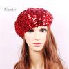 Sequin Beret for Women Sparkling Stage Effect No Brim Flat Top Solid Color Parties Performances Headwear Lady Cap